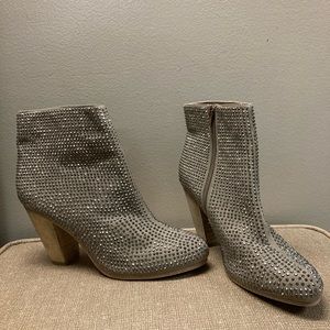Rhinestone taupe heeled booties- EVA AND ZOE. Size US 8.5